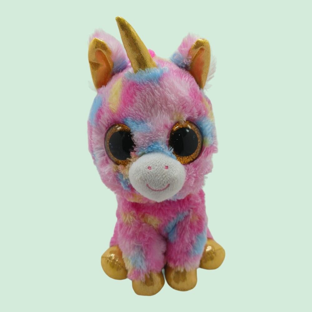 TY Beanie Boos Fantasia 10" Plush Toy Stuffed Animal Unicorn Pink Pastel Glitter